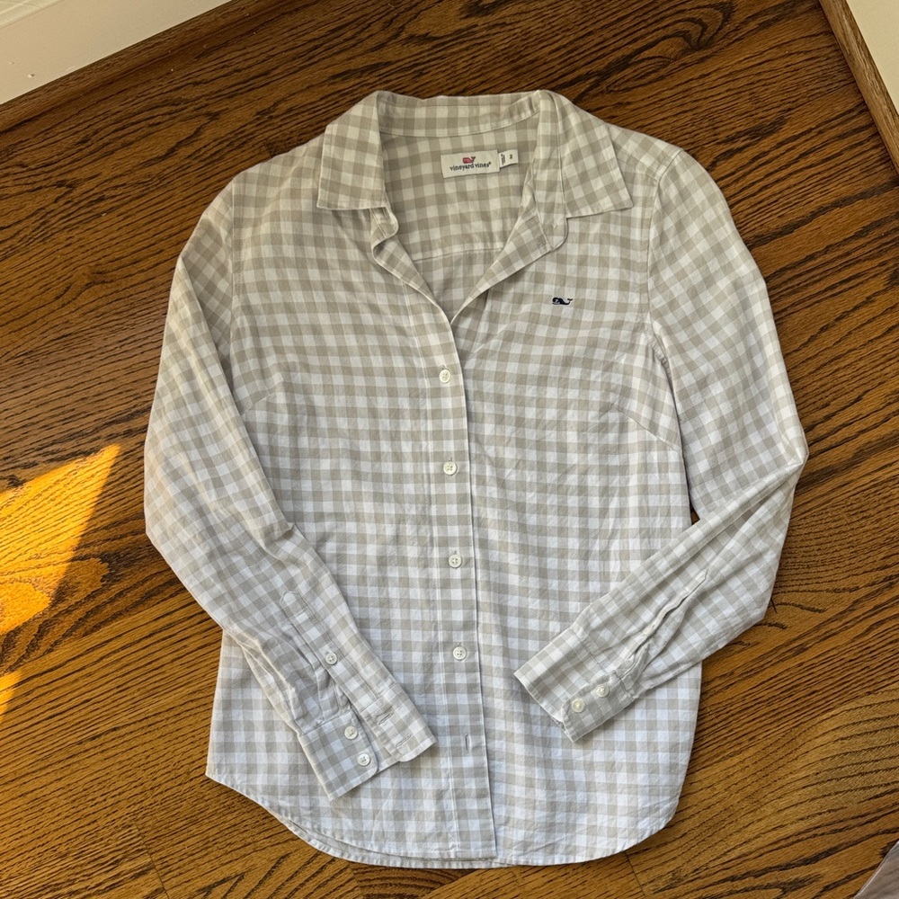 Vineyard Vines Gray and White Gingham Button-Down Shirt